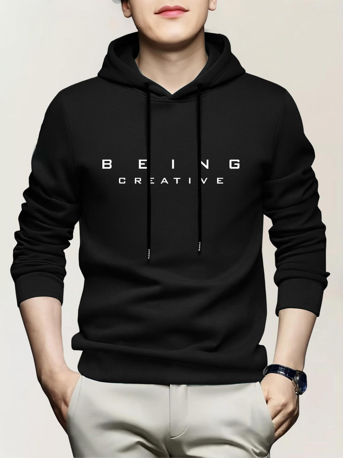 Image of TEEMEX Men Solid Hooded Neck Cotton Blend Black T-Shirt