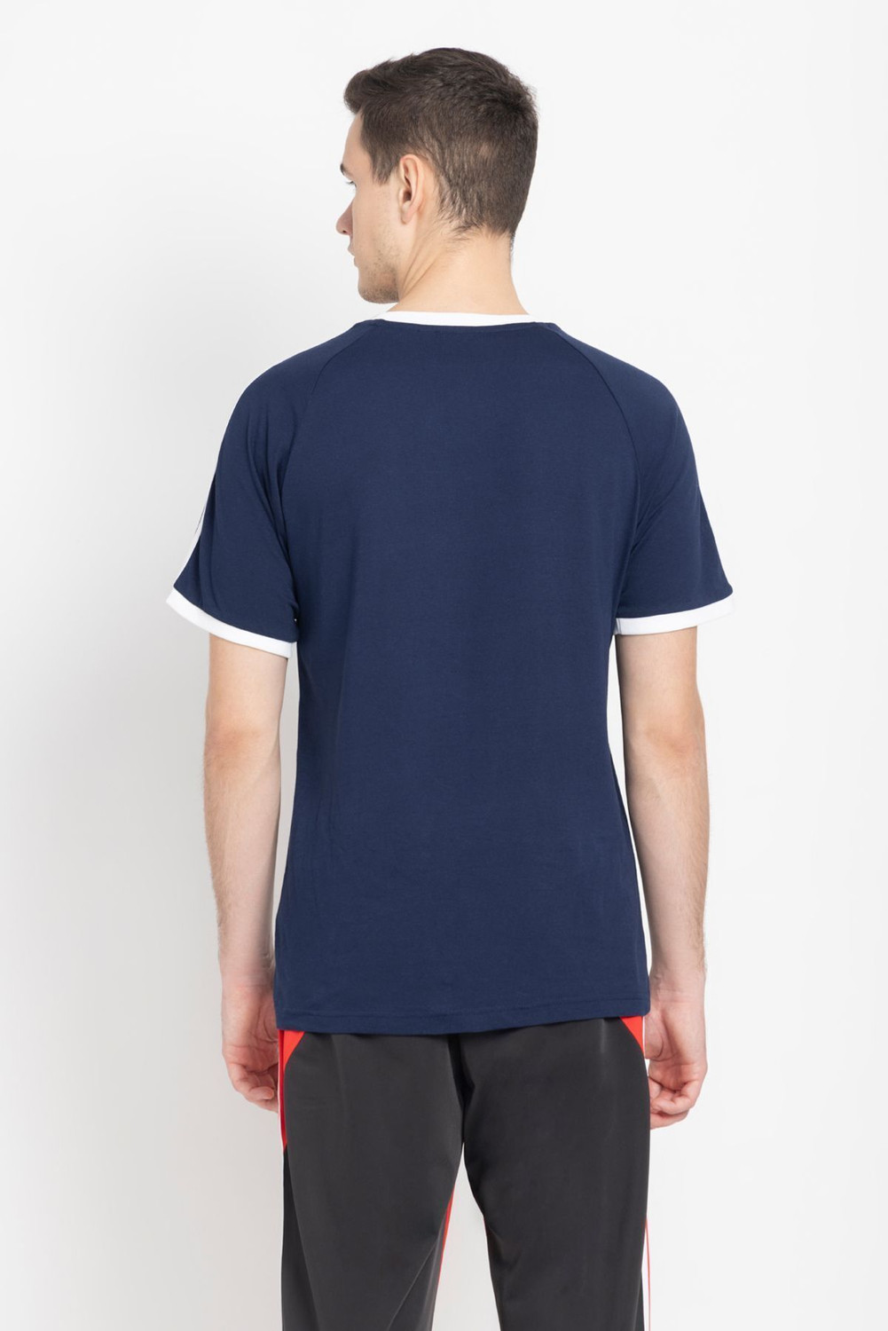 Image of ADIDAS ORIGINALS Men Solid Round Neck Cotton Blend Blue T-Shirt