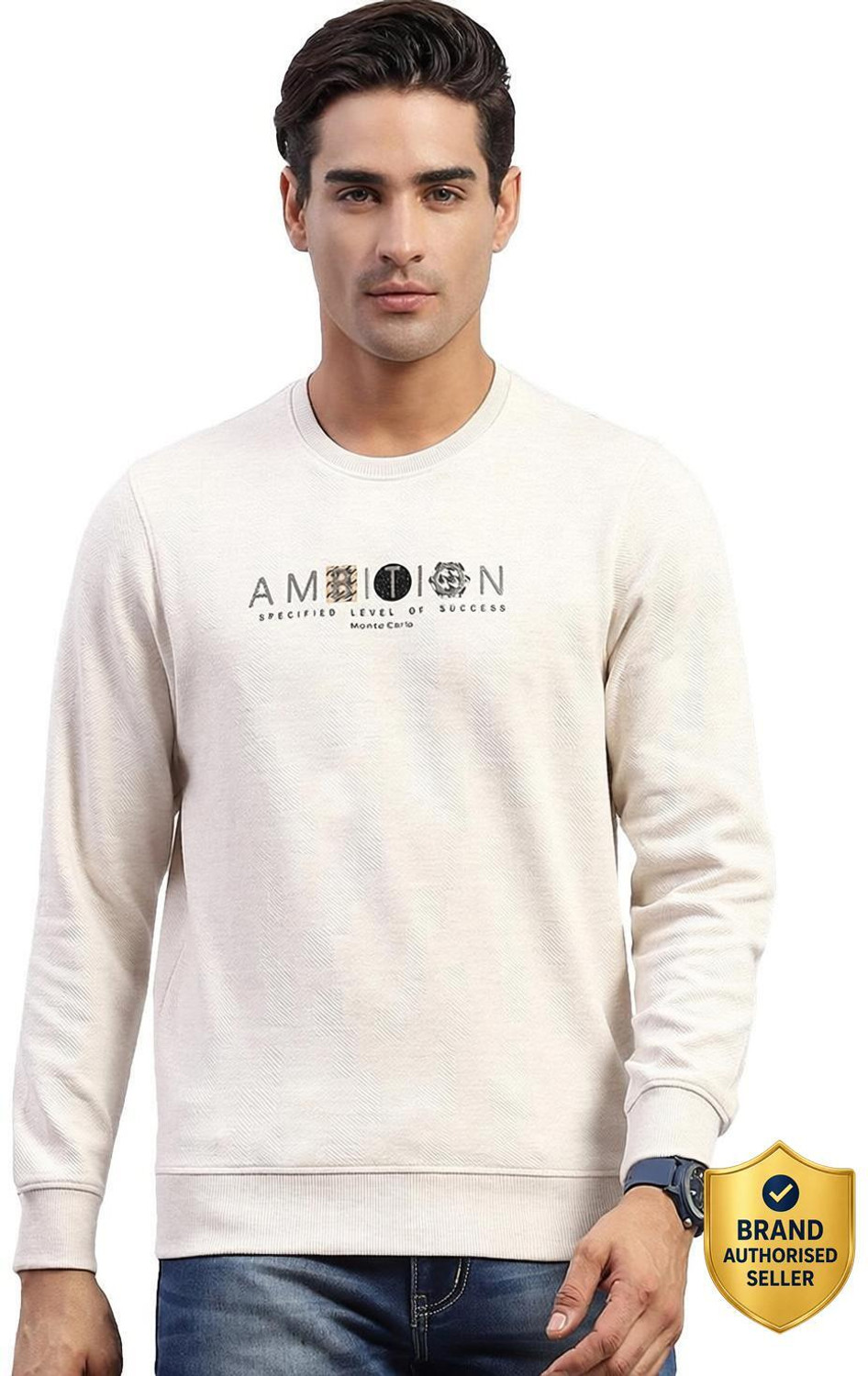 Image of MONTE CARLO Men Printed Hooded Neck Cotton Blend Grey T-Shirt