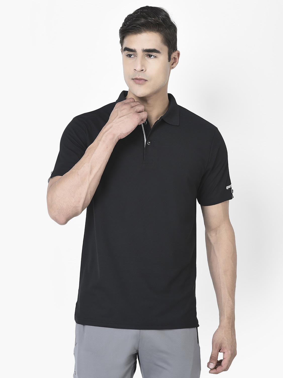 Sport Sun Men Black Striped Polo Neck T-Shirt - Image 1
