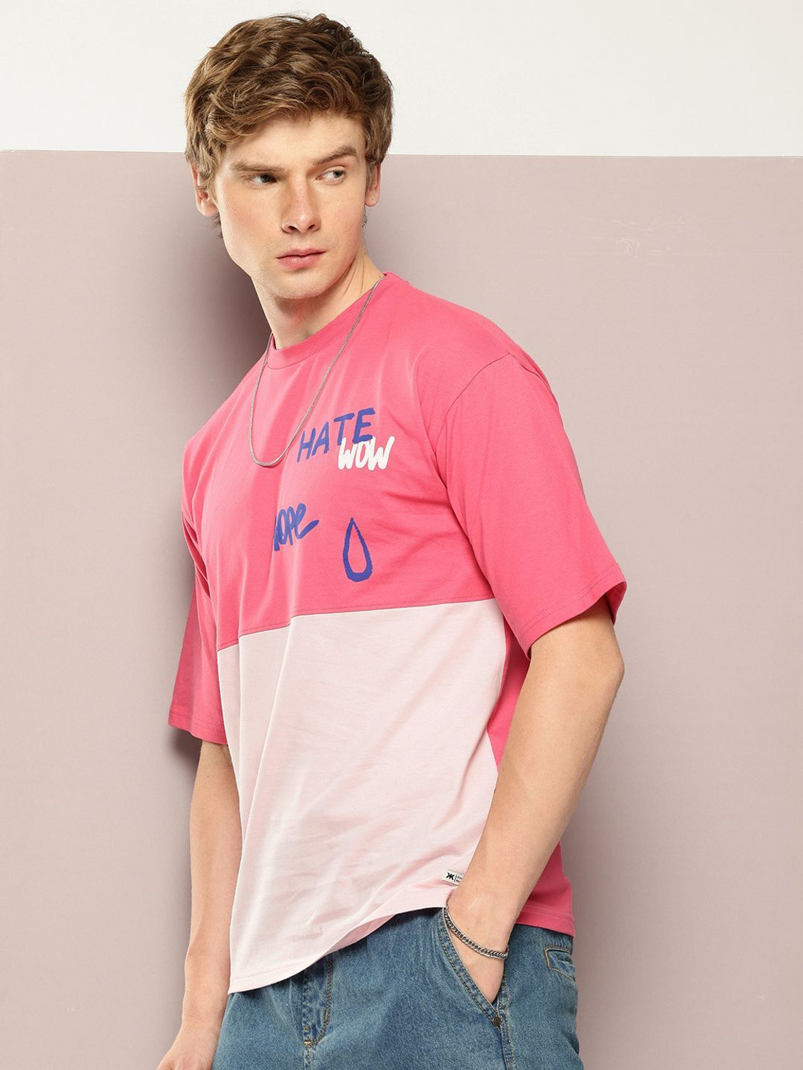 Image of Kook N Keech Men Printed Round Neck Pure Cotton Pink T-Shirt