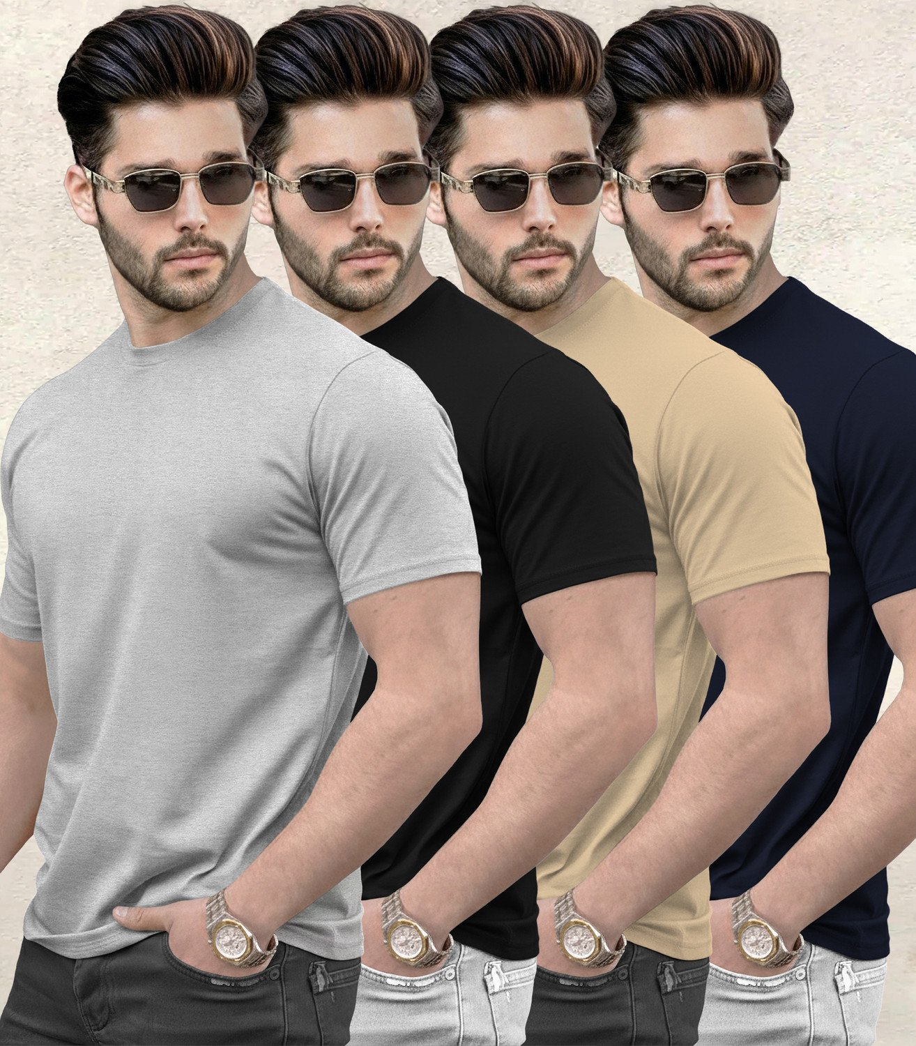 Image of Bullmer Pack of 2 Men Printed Round Neck Cotton Blend Multicolor T-Shirt