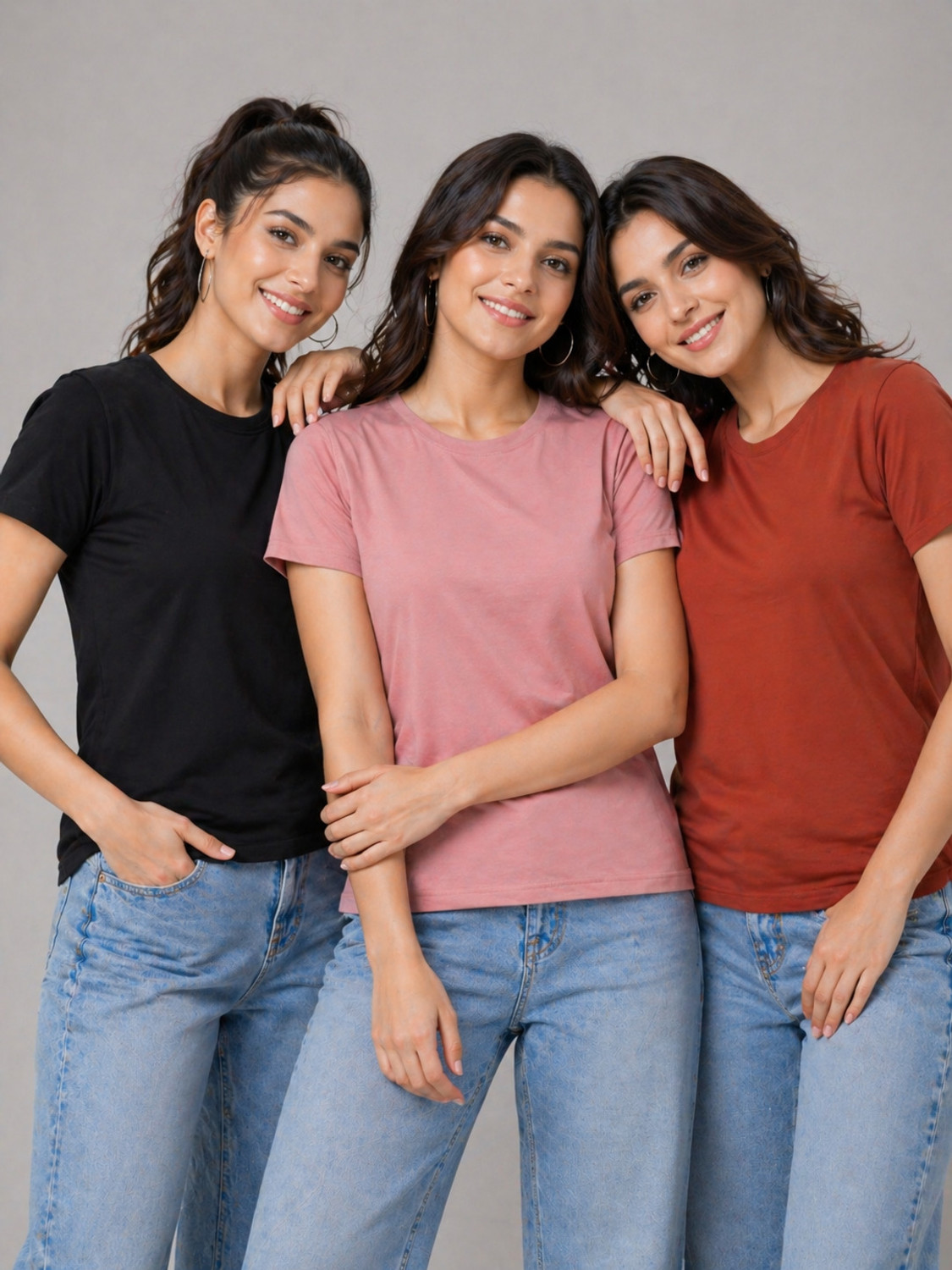 Image of ZentWorld Pack of 3 Women Printed Round Neck Cotton Blend Multicolor T-Shirt