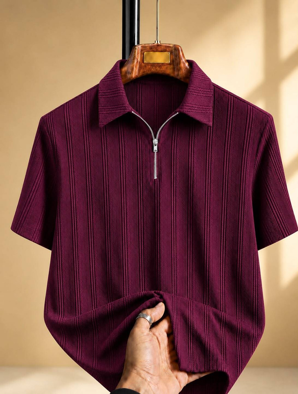 VGETRENDZ Men Striped Polo Neck Polycotton Purple T-Shirt - Image 1