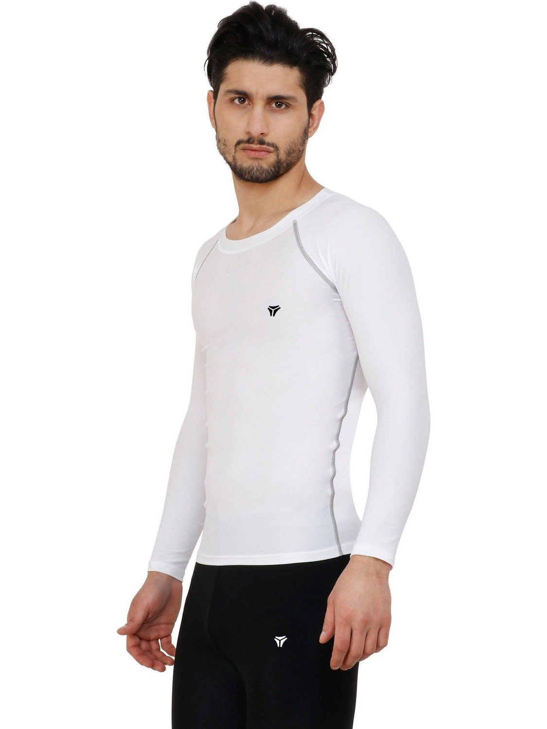 Image of NINQ Men Solid Round Neck Nylon White T-Shirt
