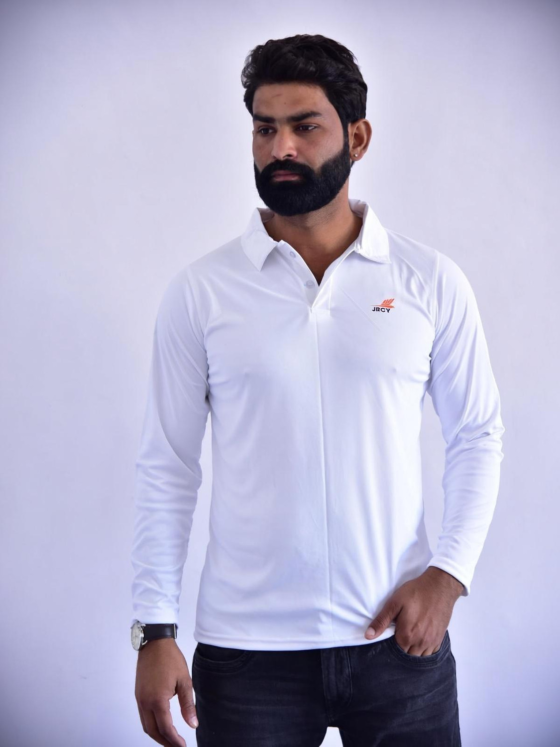 Image of PSAJRCY Men Solid Polo Neck Polyester White T-Shirt