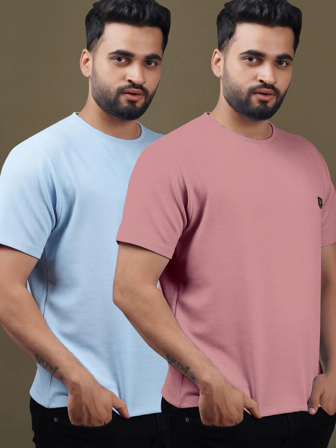 Image of R RIDACHY Pack of 2 Men Striped Round Neck Cotton Blend Multicolor T-Shirt