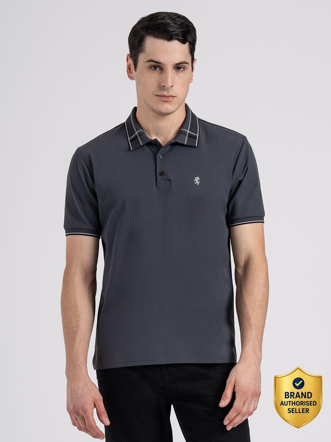 Image of RED TAPE Men Solid Polo Neck Pure Cotton Blue T-Shirt