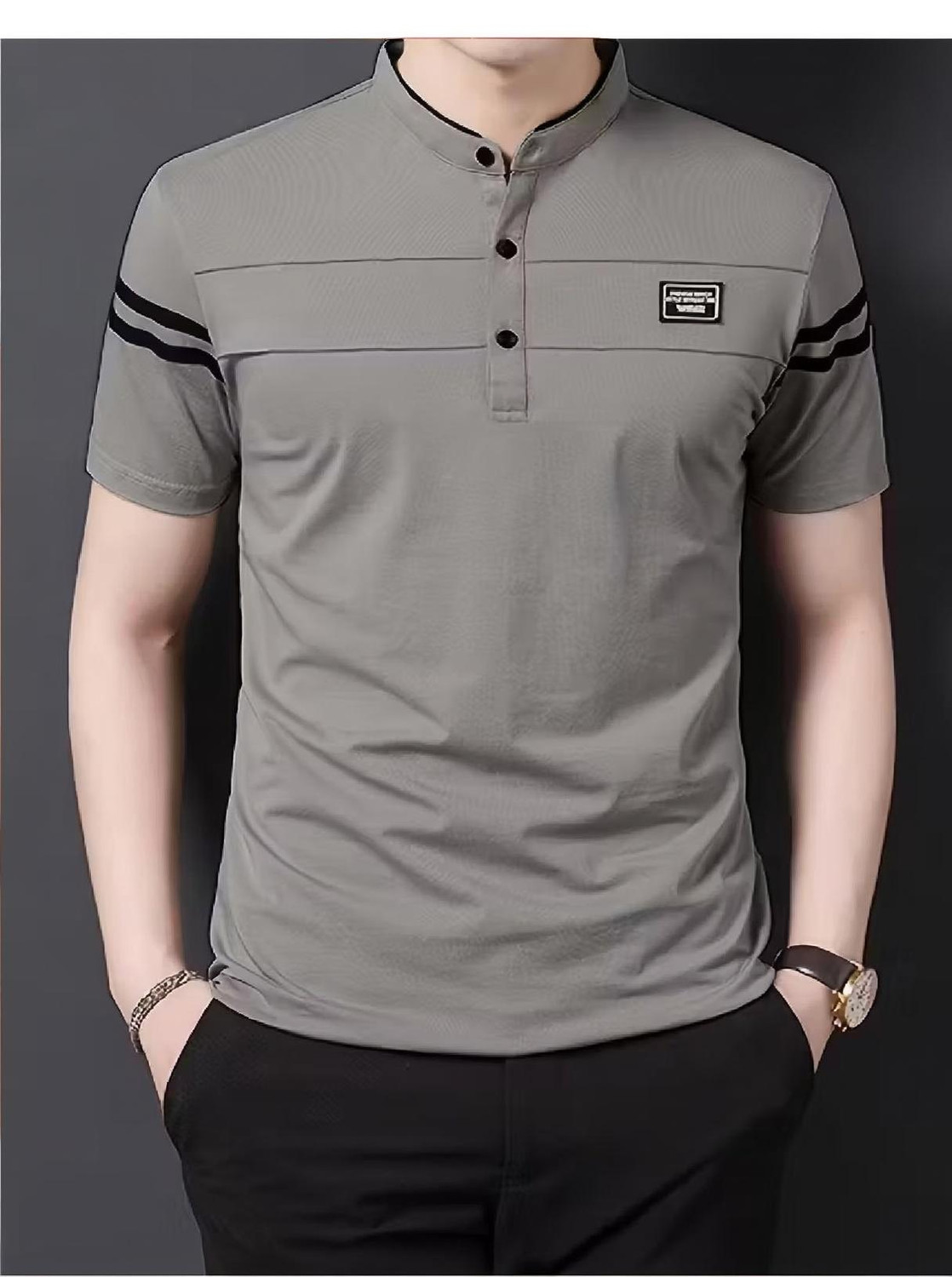NAUGHTY Men's Grey Henley Neck T-Shirt - Image 6