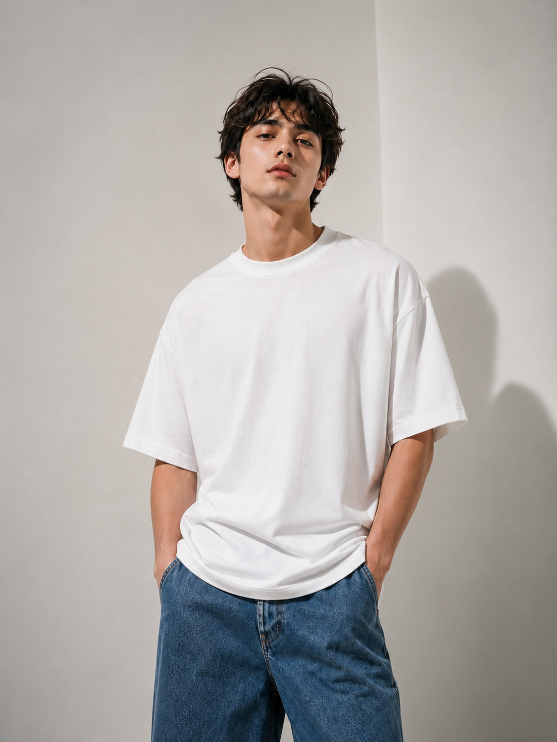 Image of TRIPR Men Solid Mandarin Collar Cotton Blend Grey T-Shirt