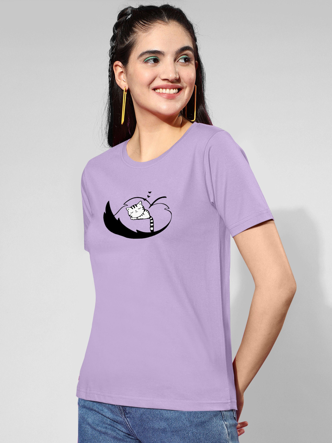 Image of ZentWorld Pack of 3 Women Printed Round Neck Cotton Blend Multicolor T-Shirt