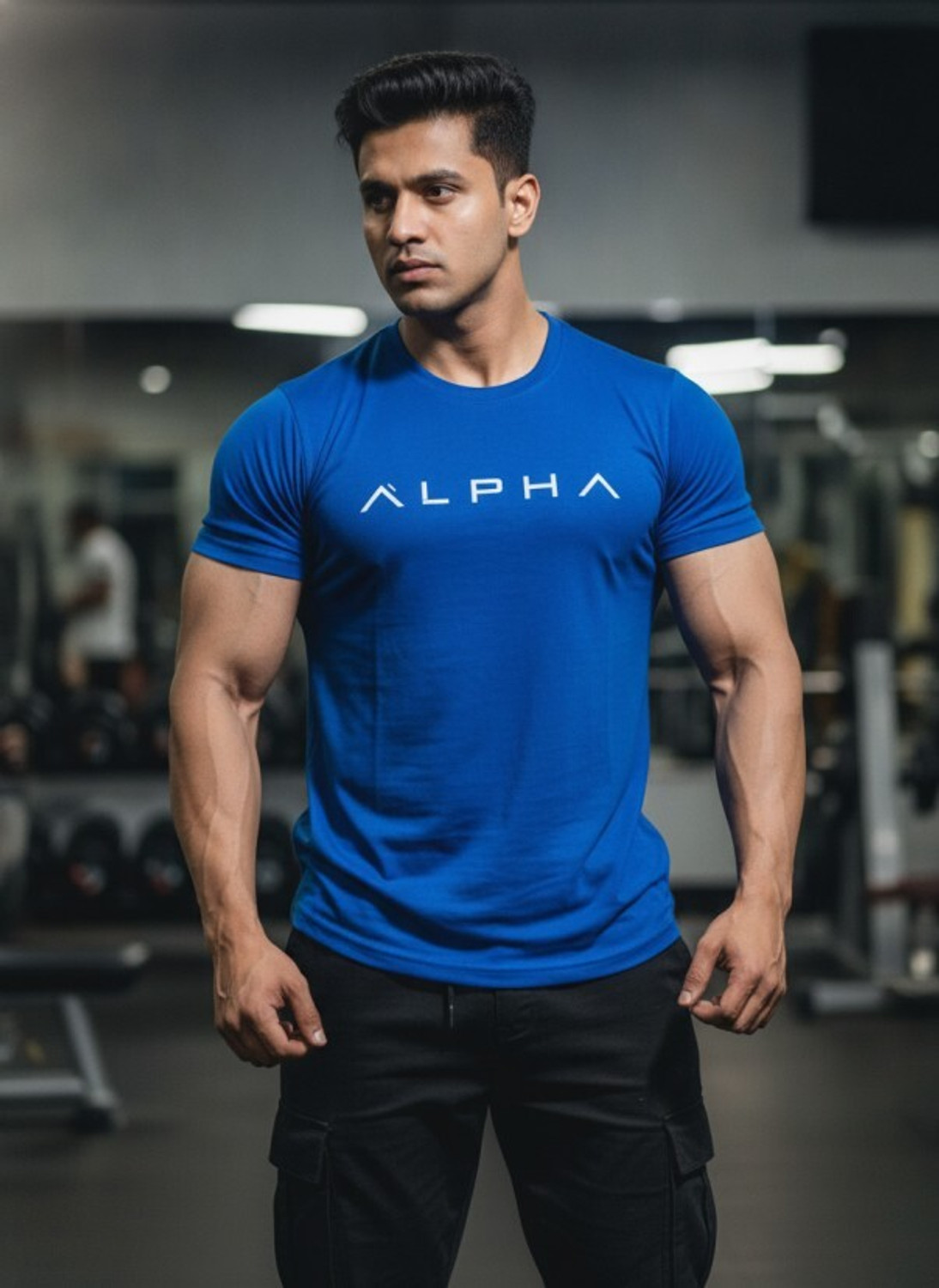 Image of French Elora Men Typography Round Neck Polyester Navy Blue T-Shirt