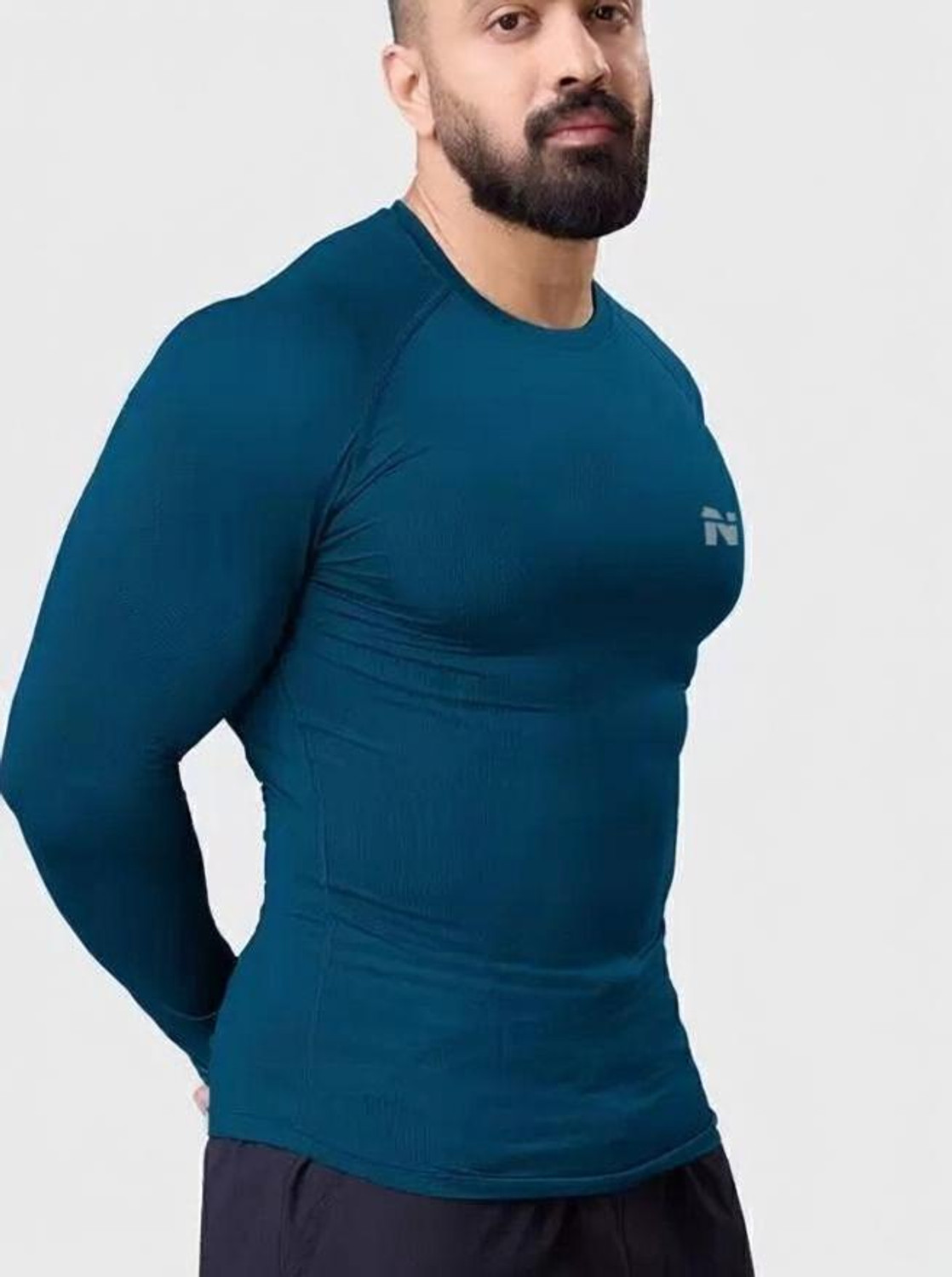 Image of NINQ Men Solid Round Neck Nylon White T-Shirt