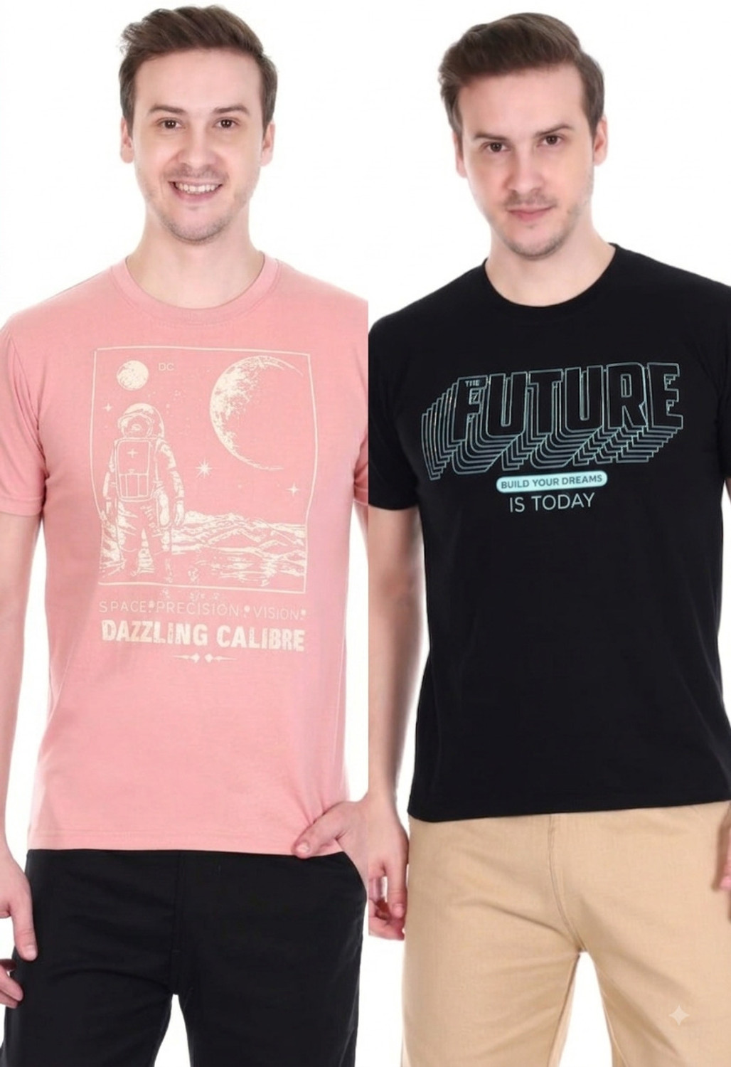 Image of TRIPR Men Solid Mandarin Collar Cotton Blend Pink, Black T-Shirt