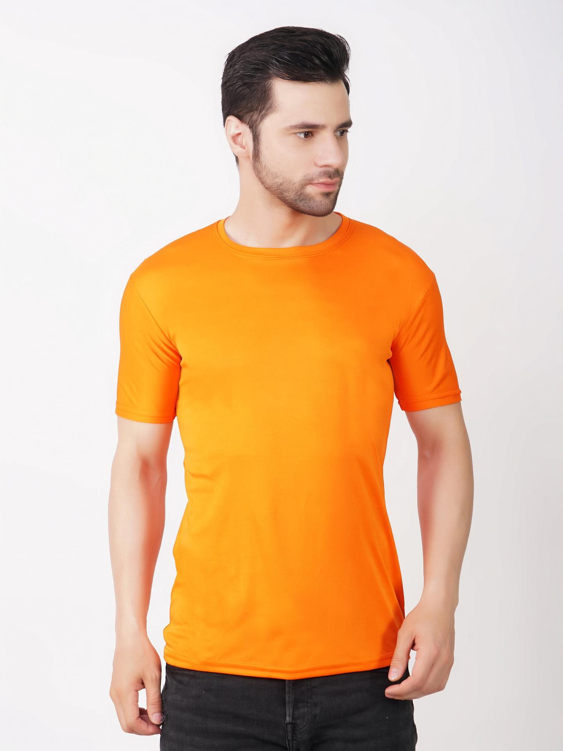 Image of HouseOfCommon Men Solid Polo Neck Cotton Blend Yellow T-Shirt
