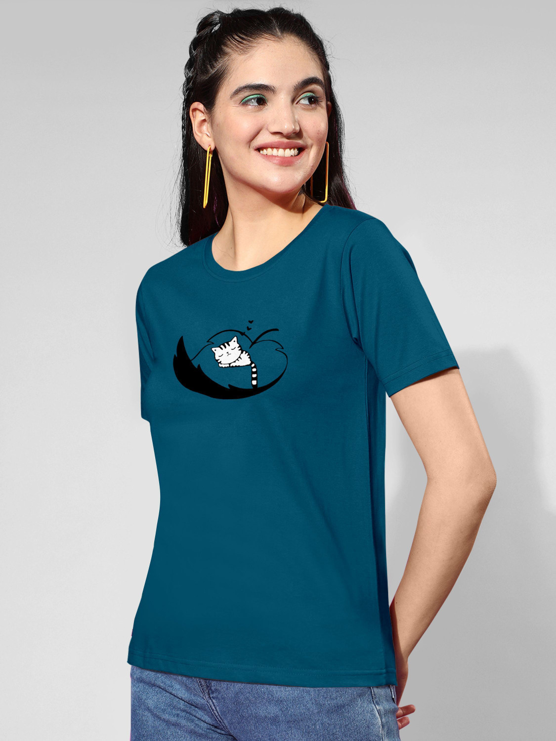 Image of ZentWorld Pack of 3 Women Printed Round Neck Cotton Blend Multicolor T-Shirt