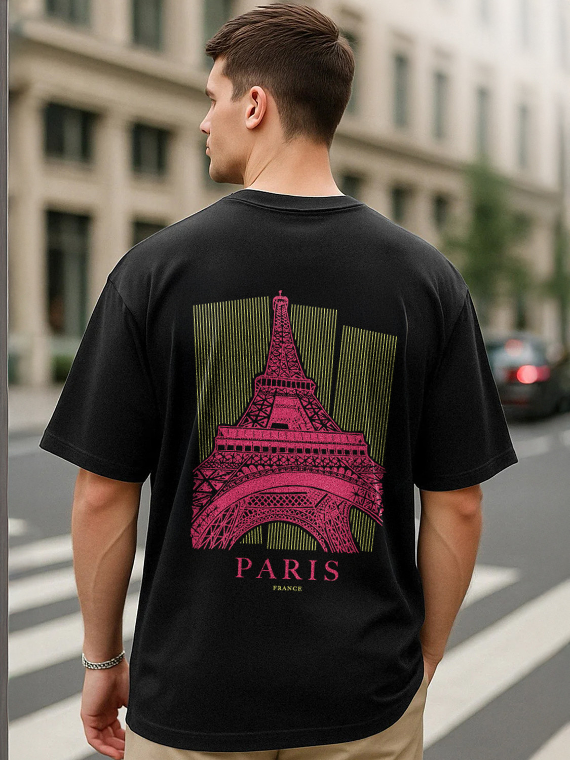 Image of NOBERO Men Printed Round Neck Cotton Blend Black T-Shirt