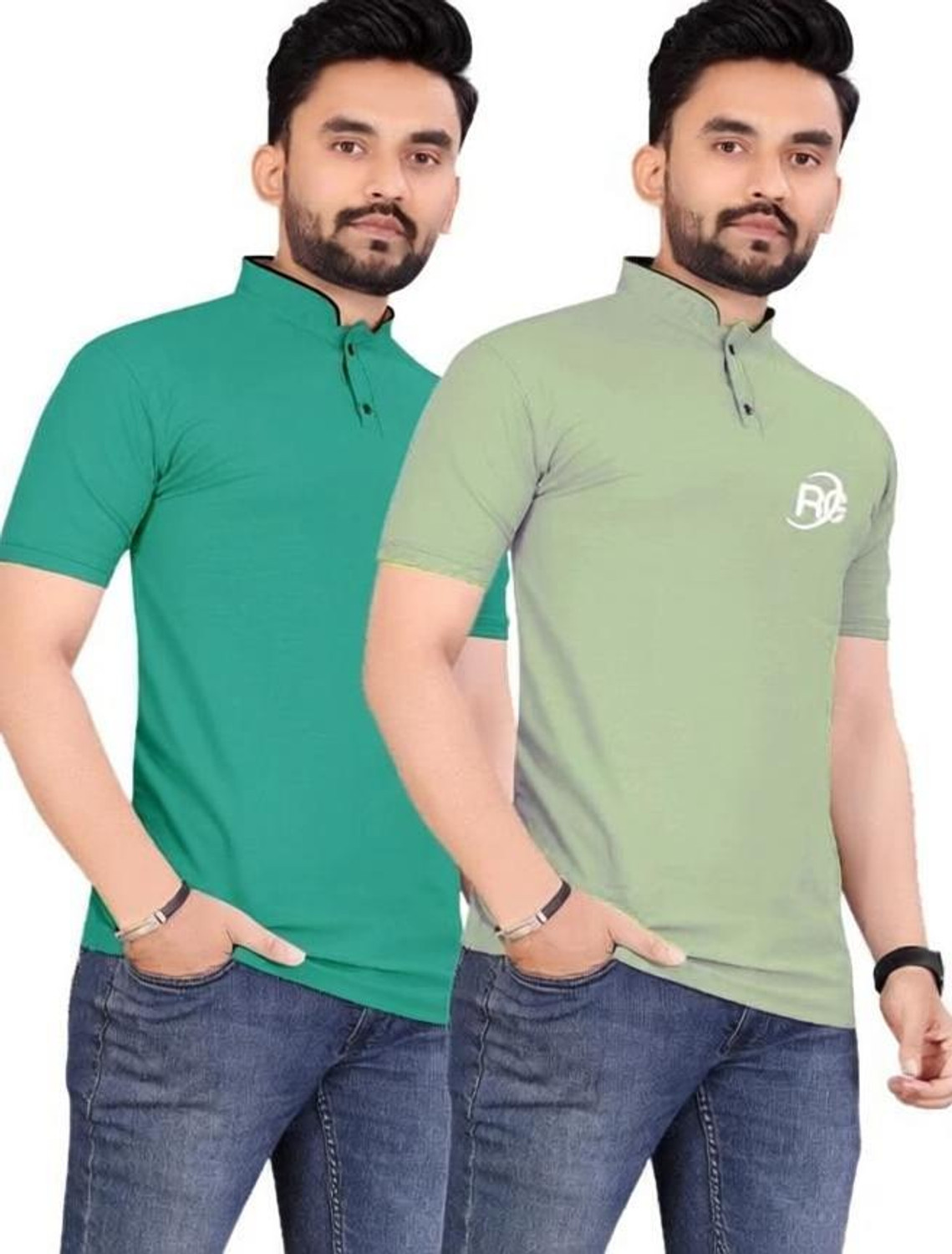 Image of THE INDIAN STITCH Men Solid Round Neck Cotton Blend Black T-Shirt