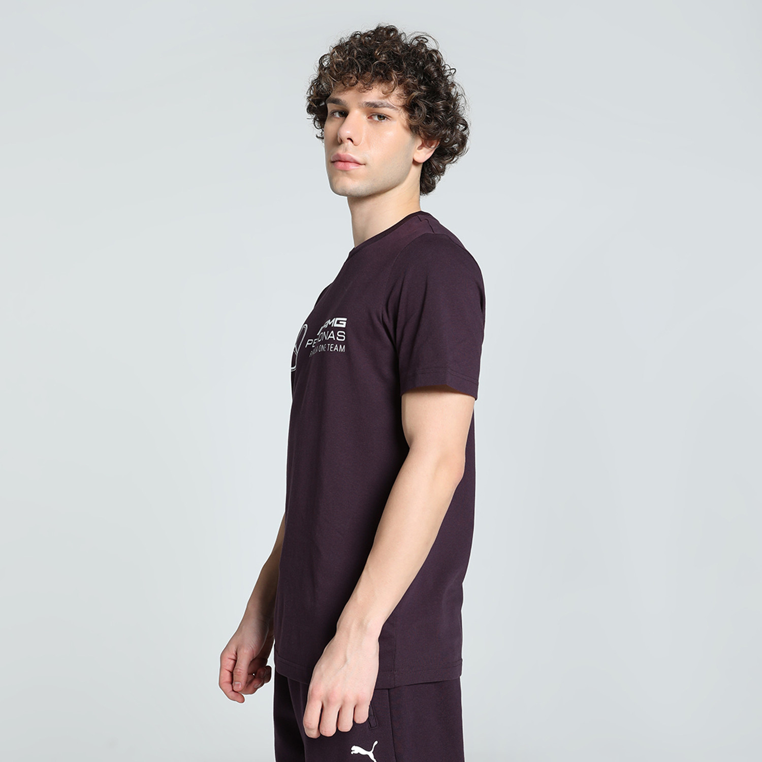 Image of PUMA Men Printed Crew Neck Cotton Blend Purple T-Shirt