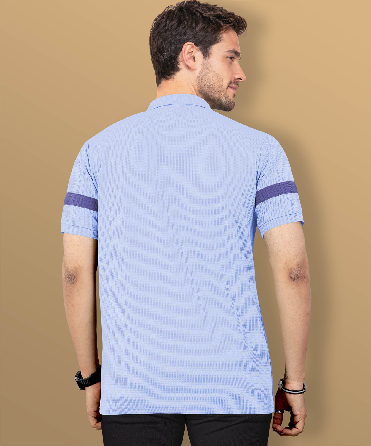 Image of VeBNoR Men Colorblock Polo Neck Polyester Blue T-Shirt