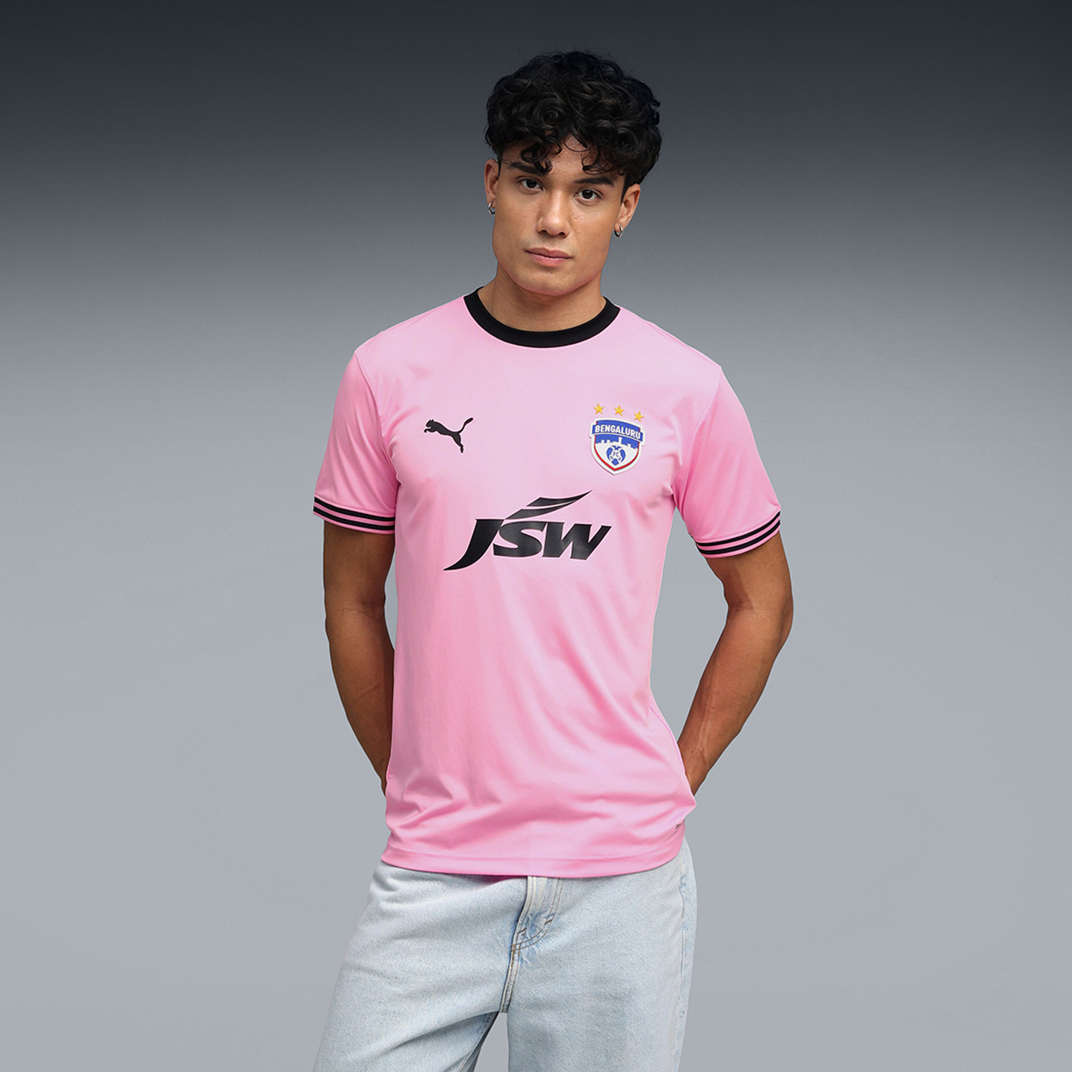 Image of PUMA RCB Replica Jerseys 2024 Men Printed V Neck Polyester Blue T-Shirt