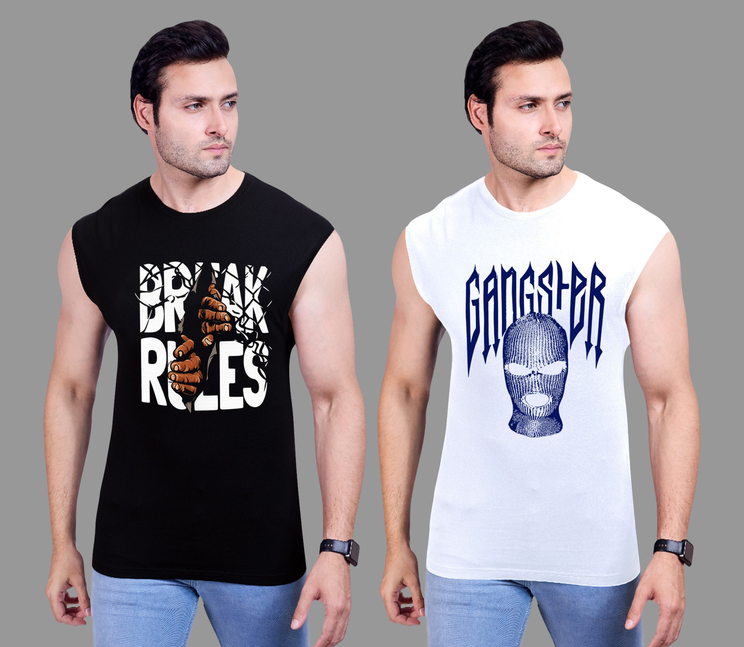Image of TRIPR Men Solid Mandarin Collar Cotton Blend Black T-Shirt