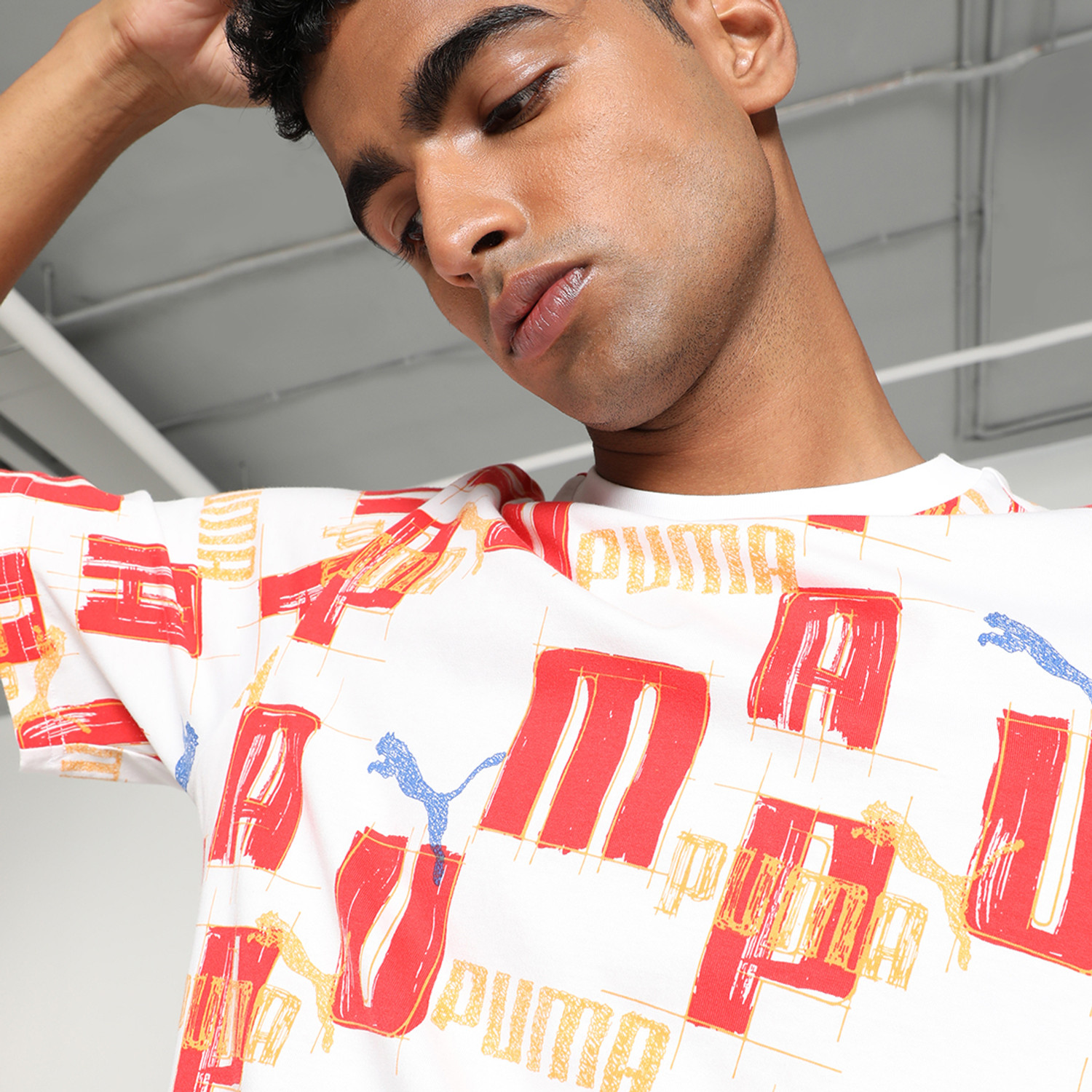 Image of PUMA Men Printed Crew Neck Pure Cotton White T-Shirt