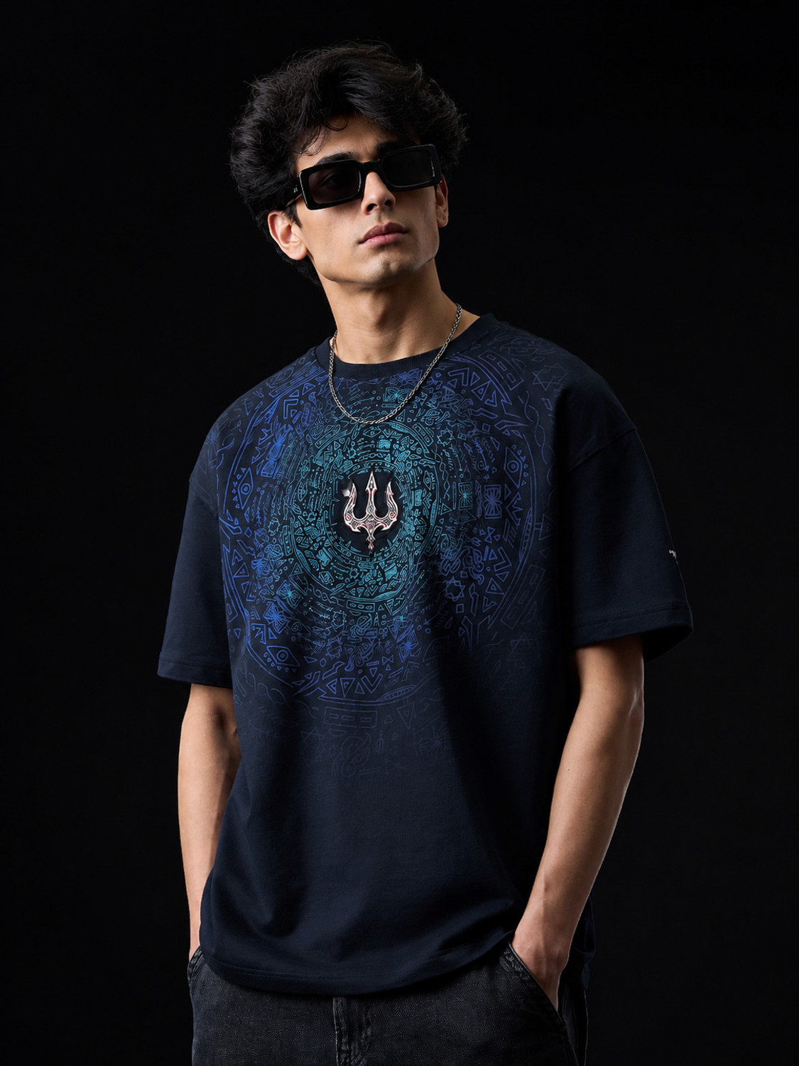 Image of Dialga Men Graphic Print Round Neck Pure Cotton Black T-Shirt