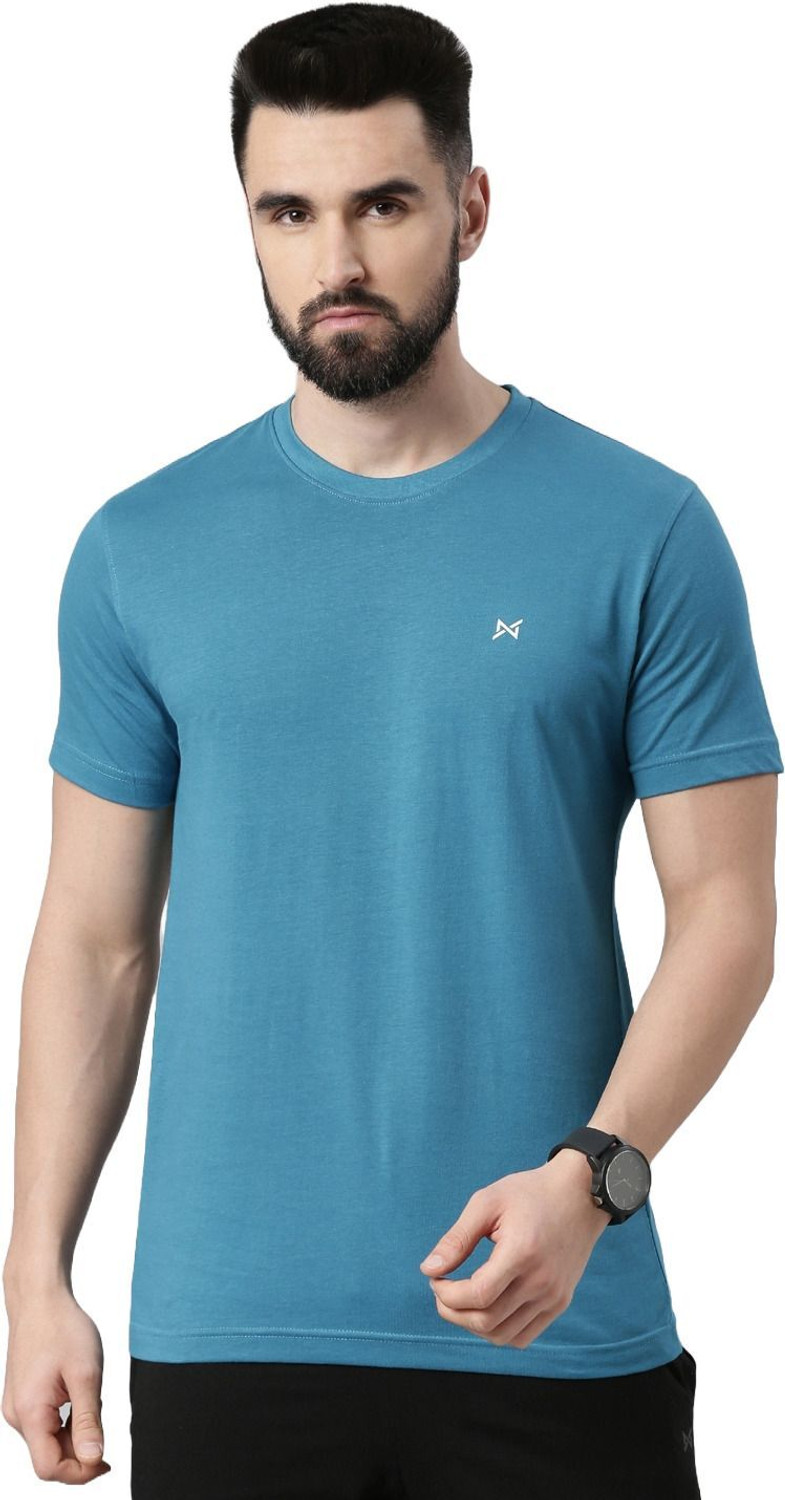 Image of Force NXT Pack of 2 Men Solid Round Neck Pure Cotton Blue, White T-Shirt