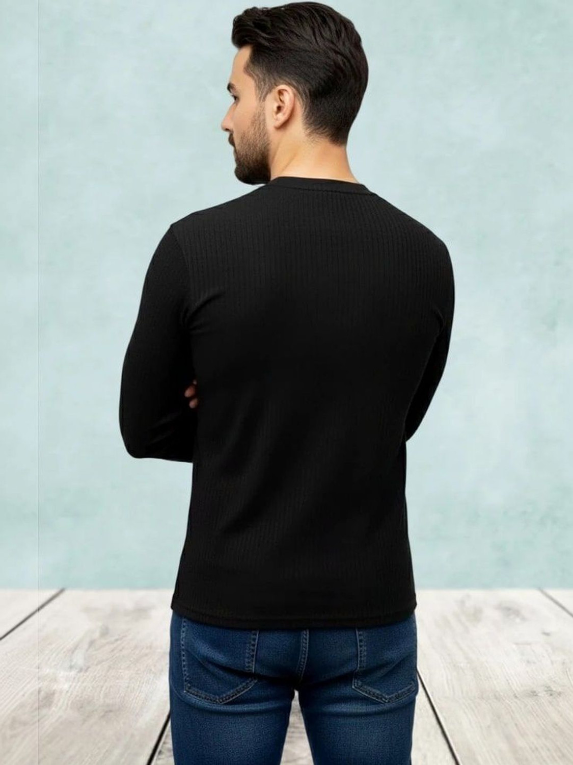 Image of Pellitory Men Solid Henley Neck Cotton Blend Black T-Shirt