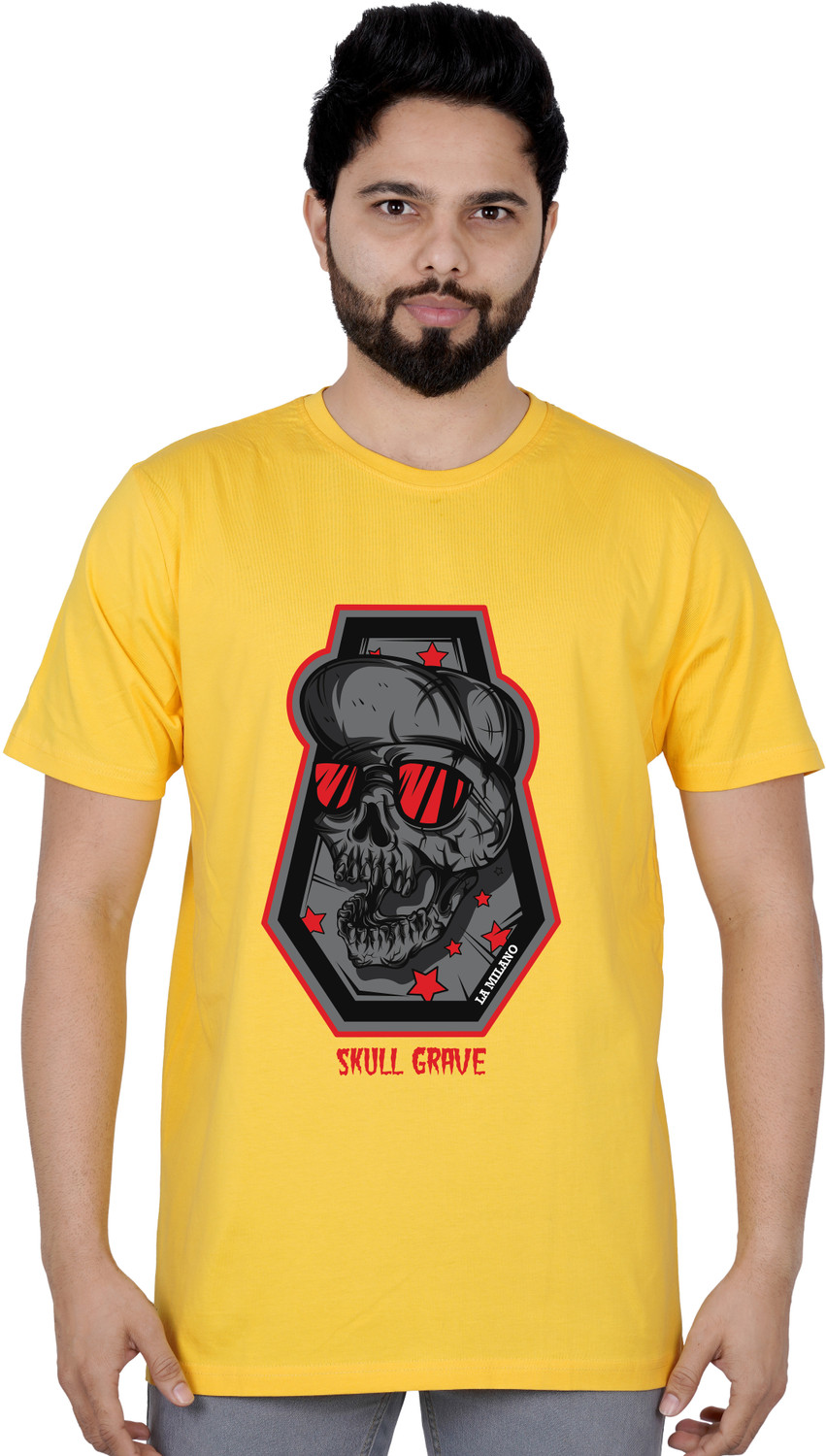 Image of Styloketh Men Solid Round Neck Polyester Light Blue, Black T-Shirt