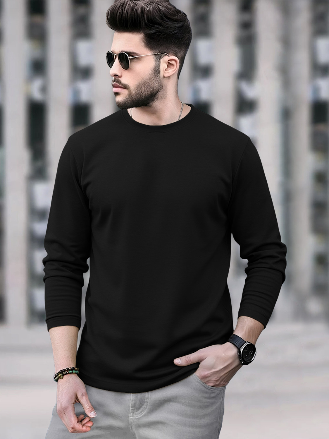Image of BLIVE Men Printed Hooded Neck Cotton Blend Black, Yellow T-Shirt