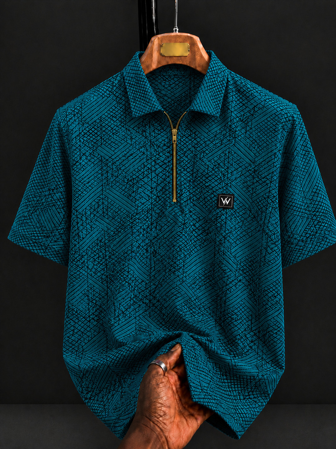 ReGNoR Men Zip Neck Light Blue T-Shirt - Image 6