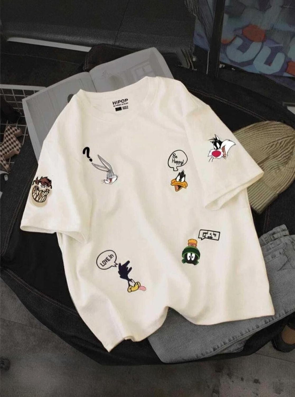 Image of Mark TP Men Printed Round Neck Cotton Blend White T-Shirt