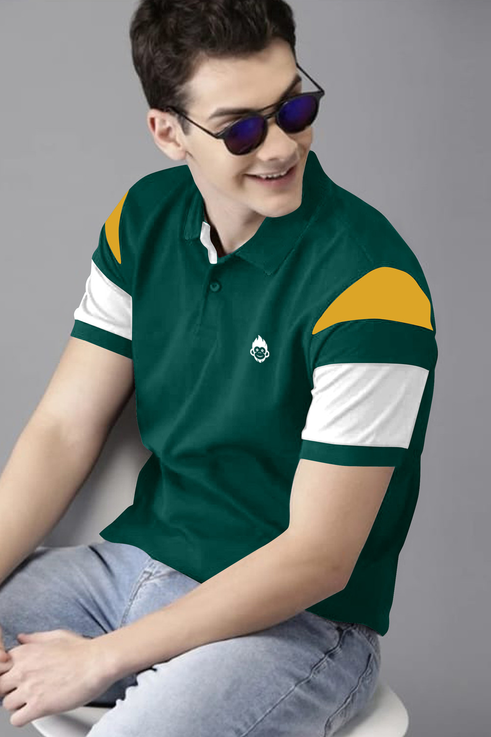 Image of TRIPR Men Solid Mandarin Collar Cotton Blend Black T-Shirt