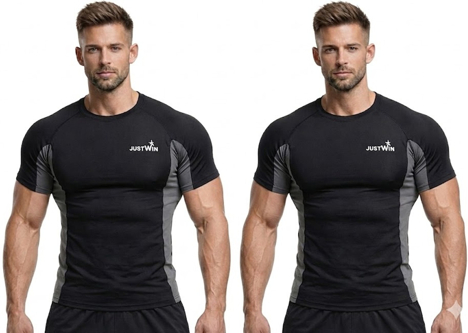 Image of NINQ Pack of 2 Men Sporty Round Neck Polyester Black, Blue T-Shirt