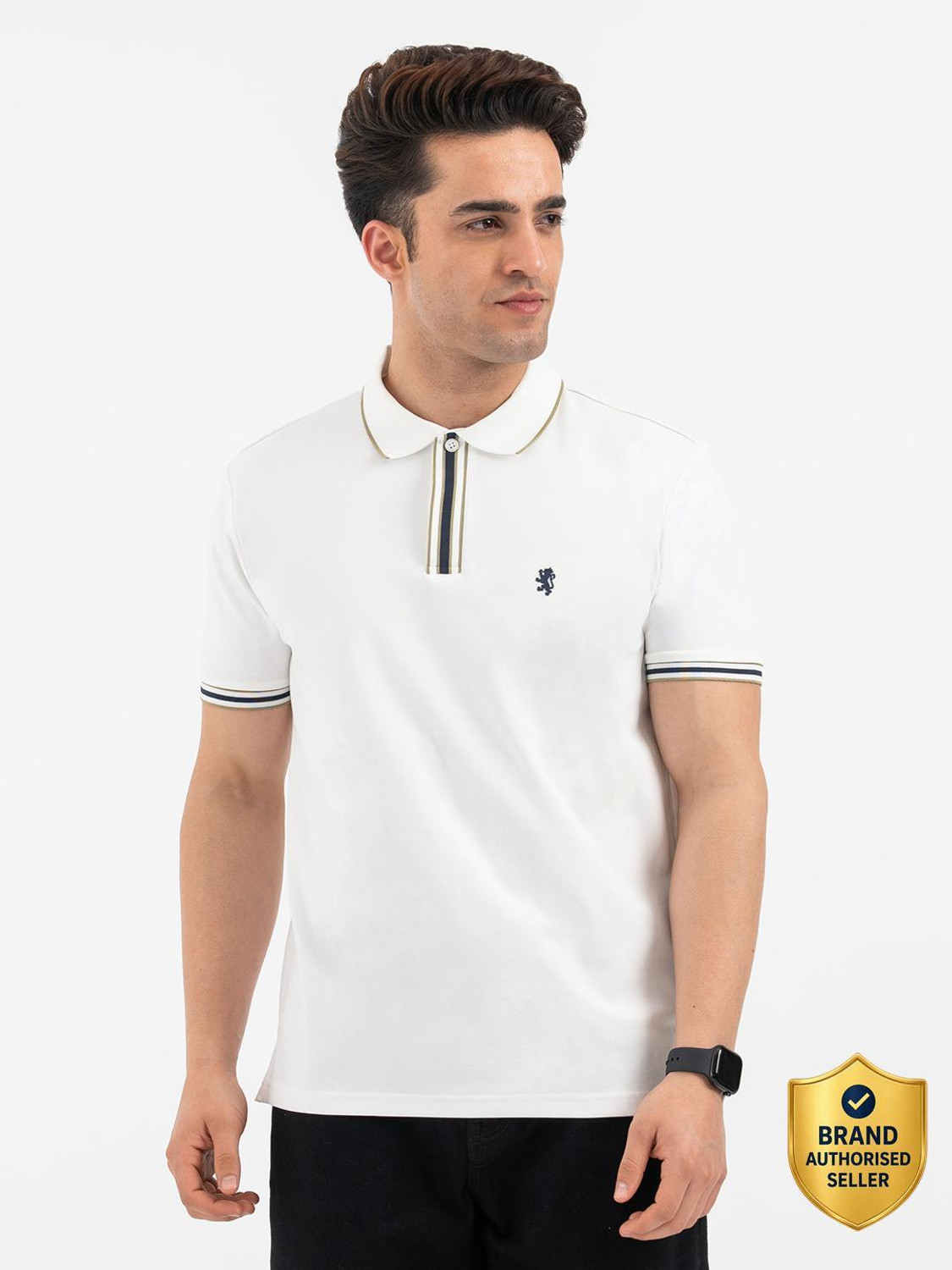 Image of RED TAPE Men Solid Polo Neck Pure Cotton Blue T-Shirt