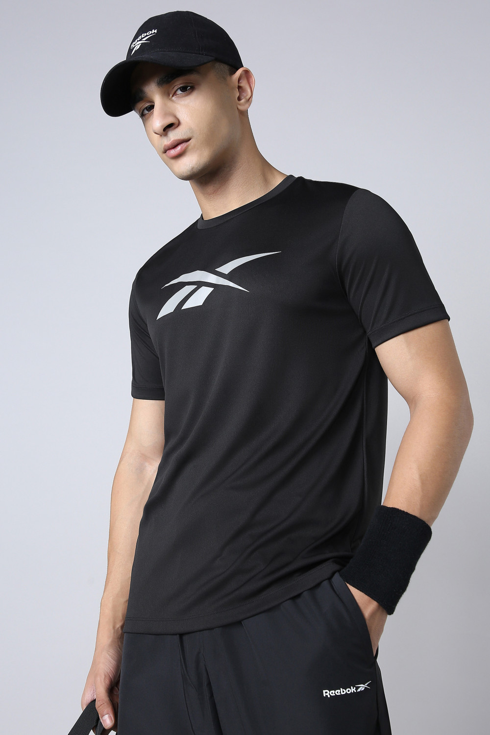 REEBOK Men Black Polyester T-Shirt - Image 1