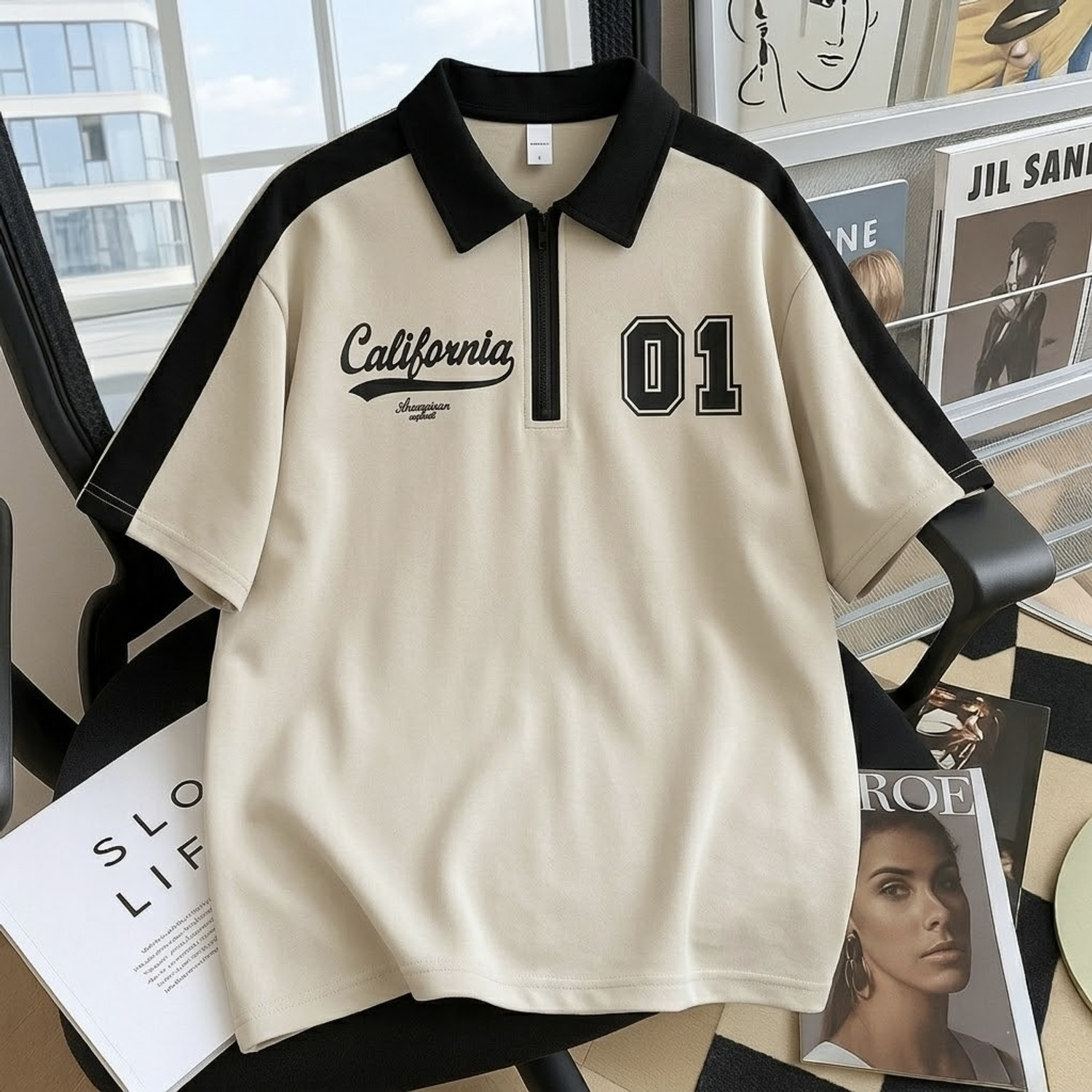 Hackmen Colorblock Beige Polo Neck T-Shirt - Image 2