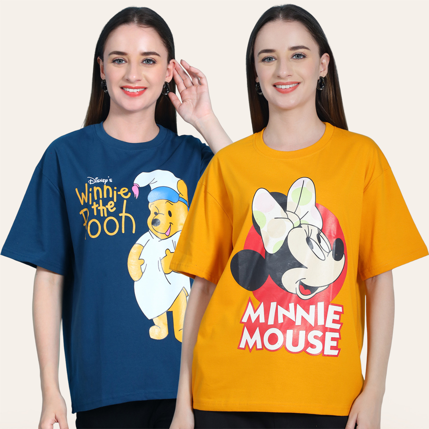 Image of DreamBe Women Printed Round Neck Cotton Blend Multicolor T-Shirt