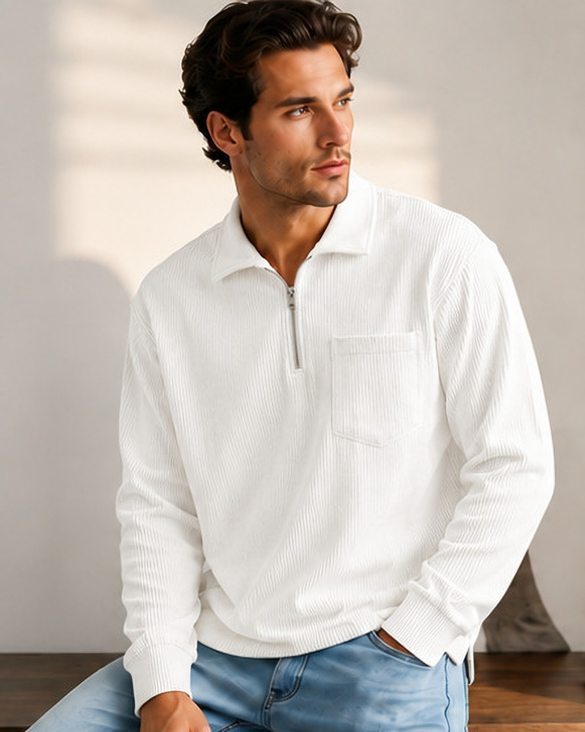 Image of The Modern Soul Men Solid Henley Neck Cotton Blend White T-Shirt