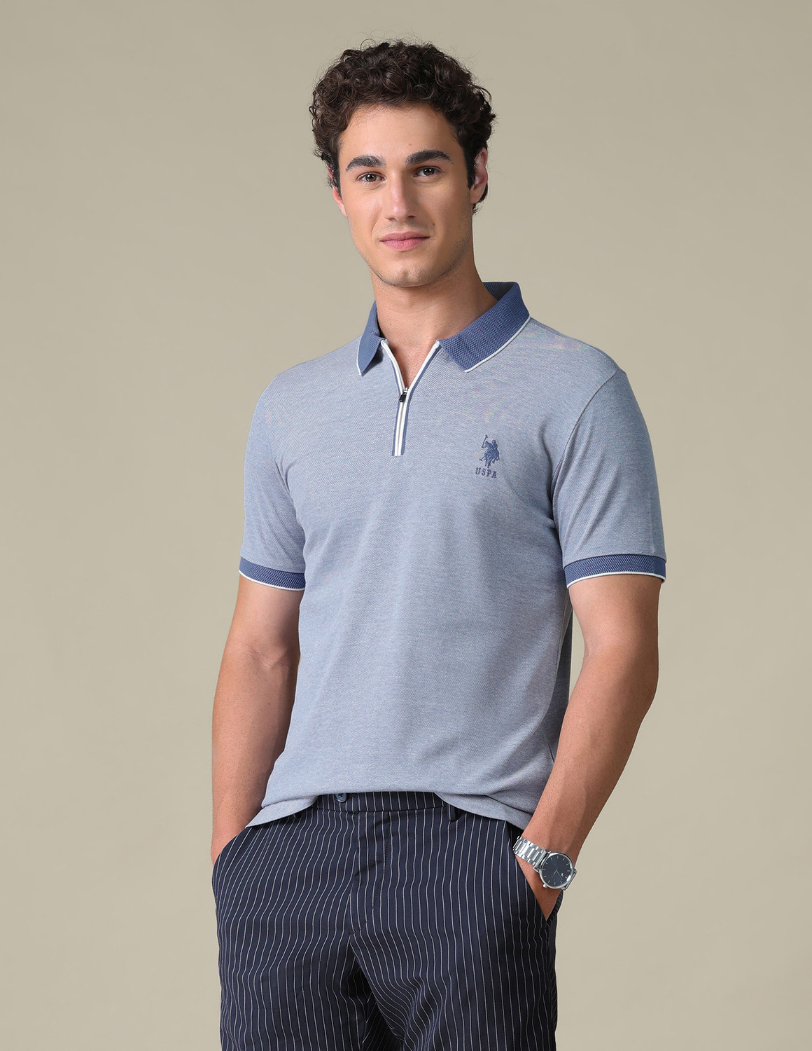 Image of ADIDAS ORIGINALS Men Solid Round Neck Cotton Blend Blue T-Shirt