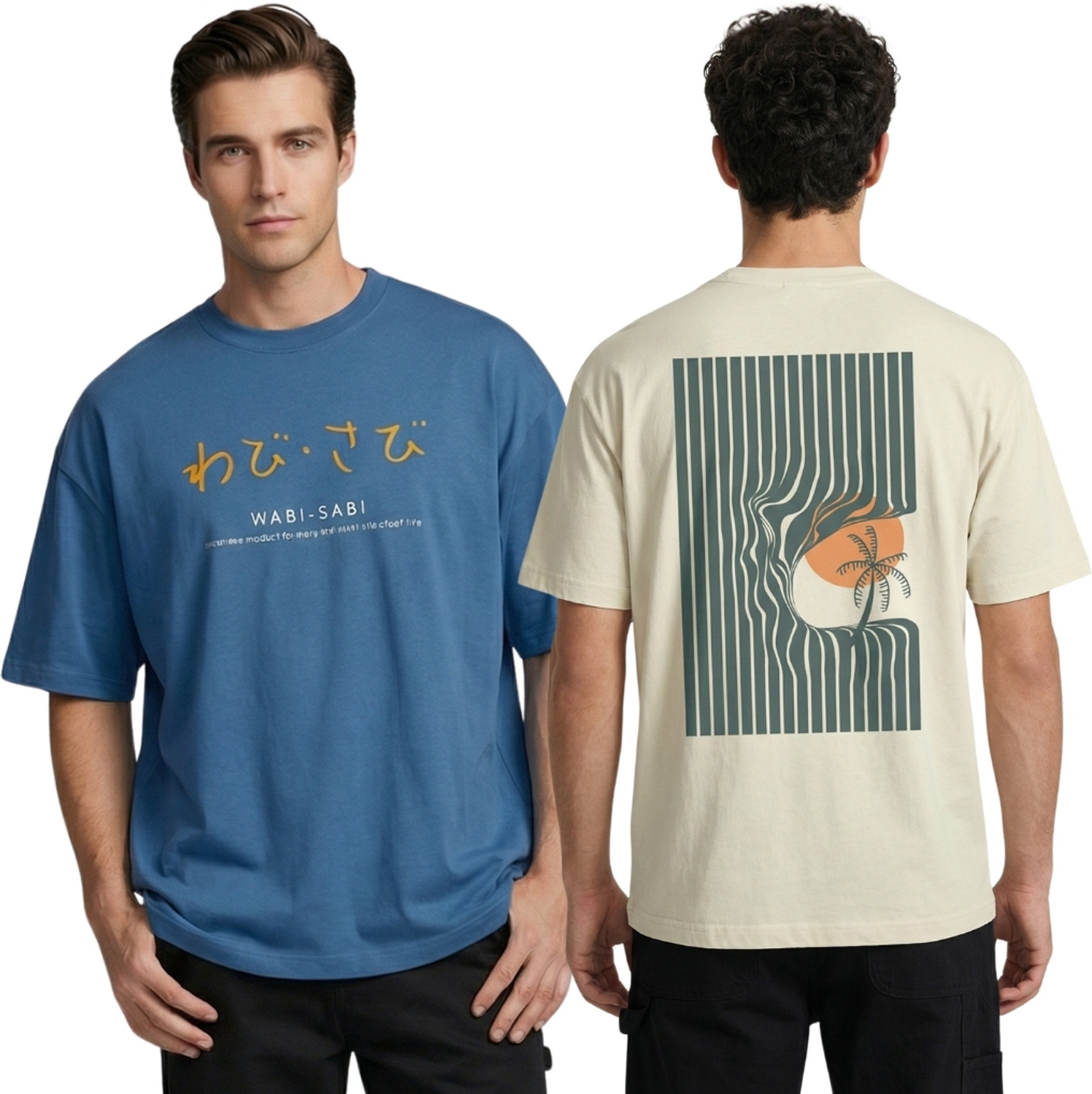 Image of Bullmer Pack of 2 Men Graphic Print Round Neck Cotton Blend Multicolor T-Shirt