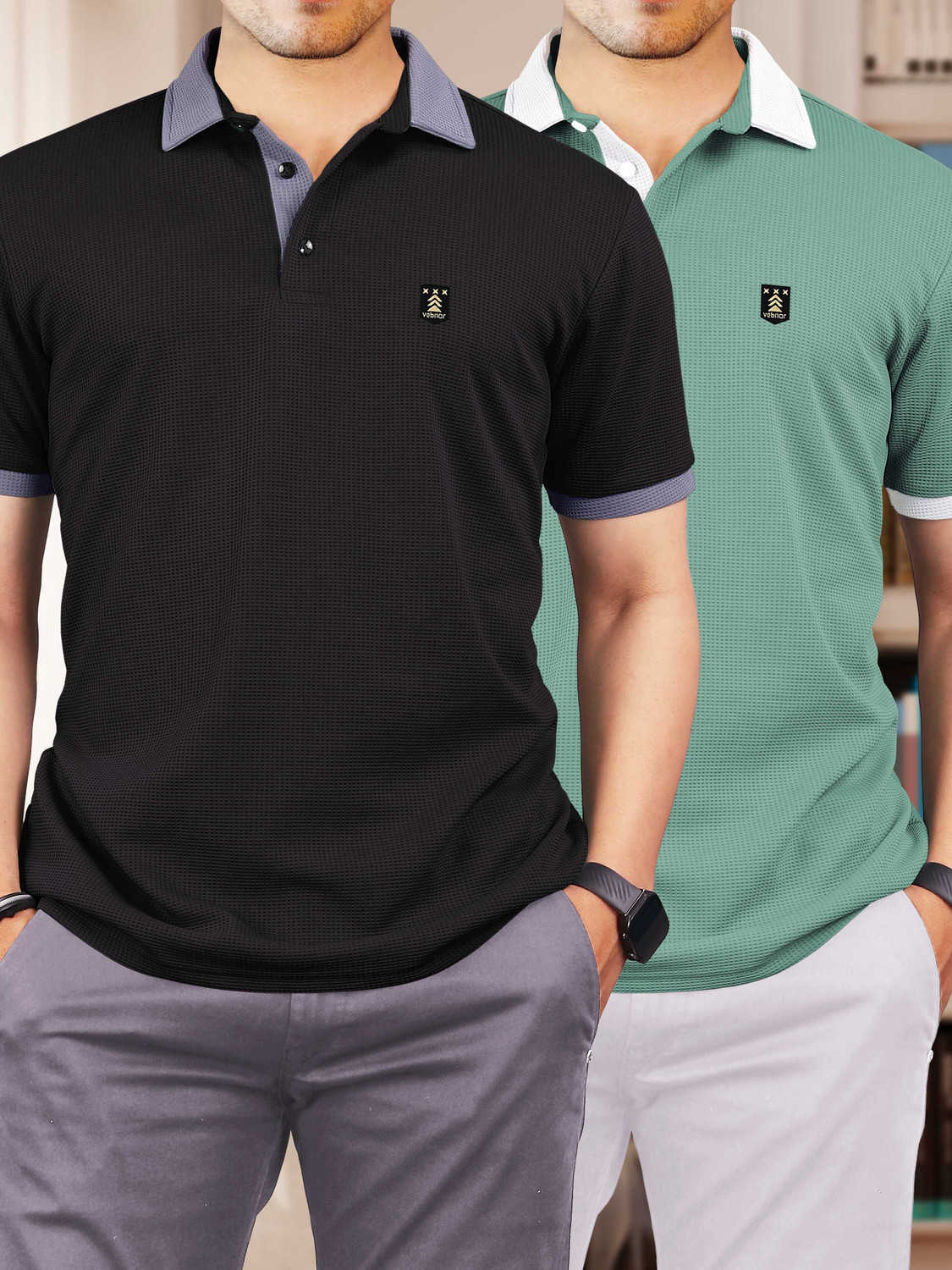 Image of Force NXT Pack of 2 Super Combed Cotton Men Solid Round Neck Pure Cotton Multicolor T-Shirt