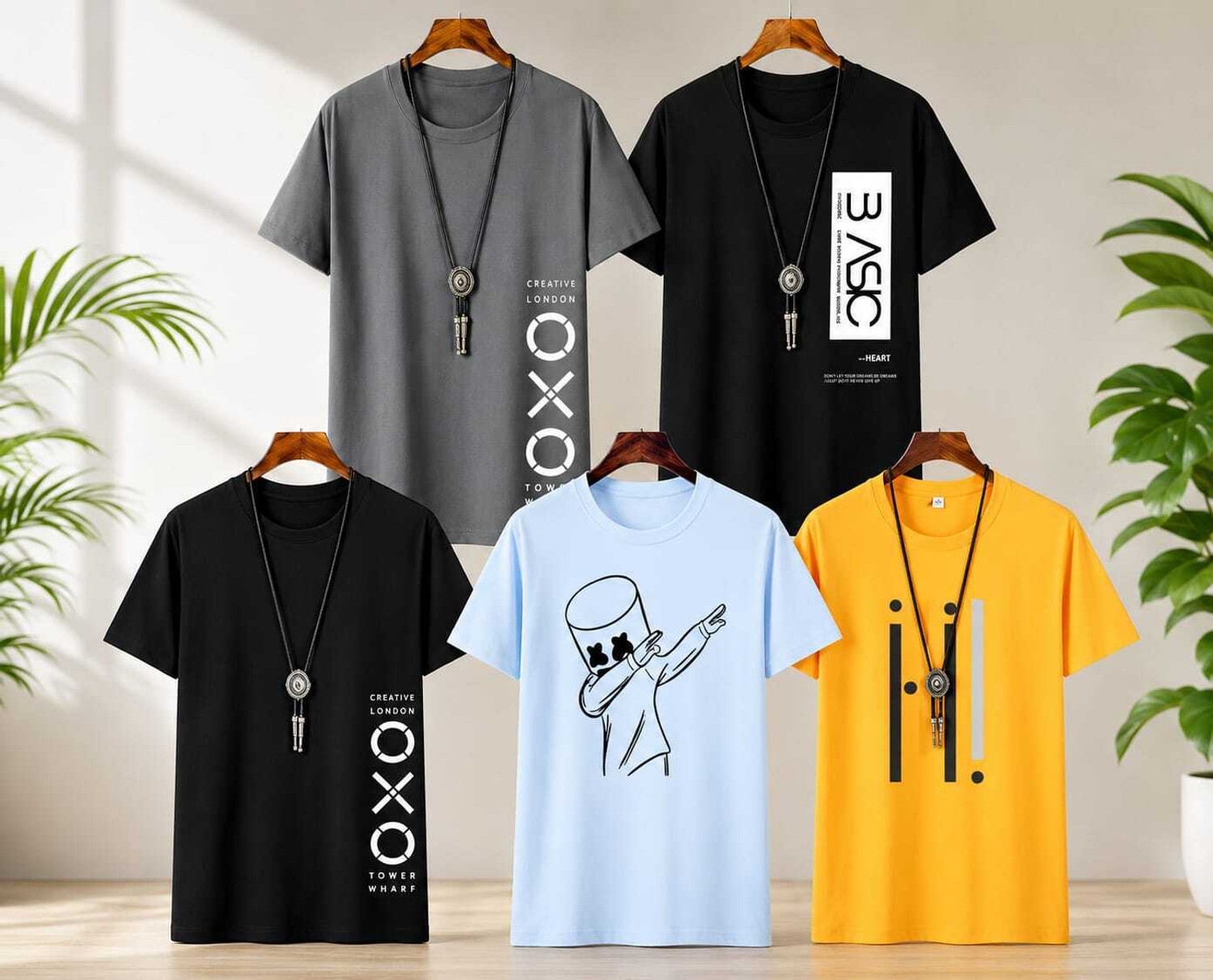 Image of TRIPR Men Solid Mandarin Collar Cotton Blend Grey T-Shirt