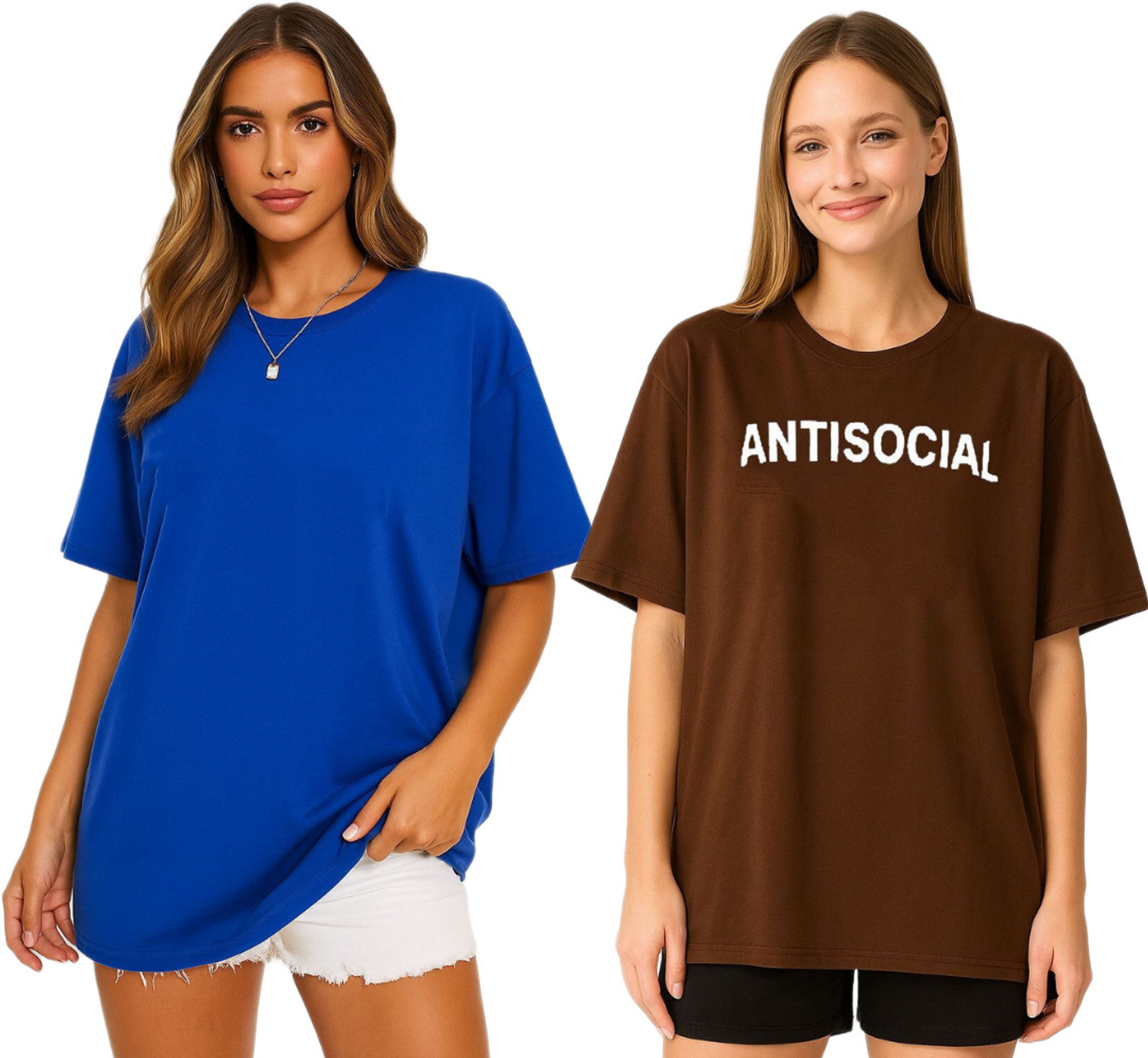 Image of ADIXUS Pack of 2 Women Solid Round Neck Polyester Maroon, White T-Shirt