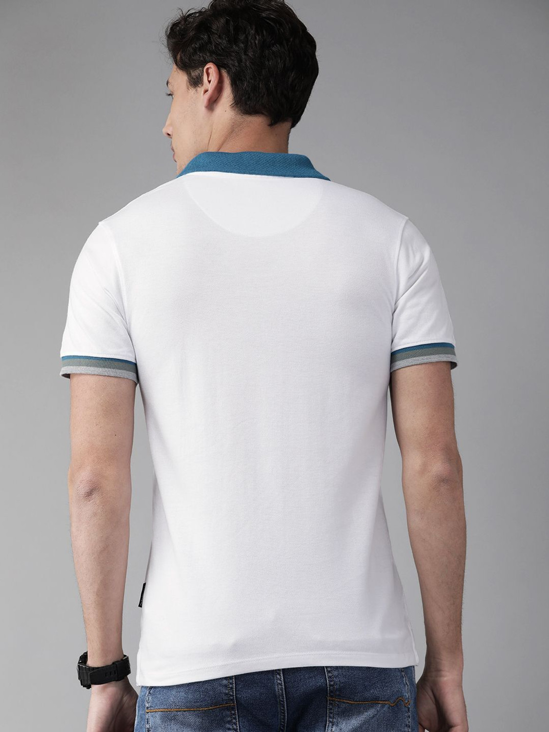 Image of Roadster Men Solid Polo Neck Pure Cotton White T-Shirt