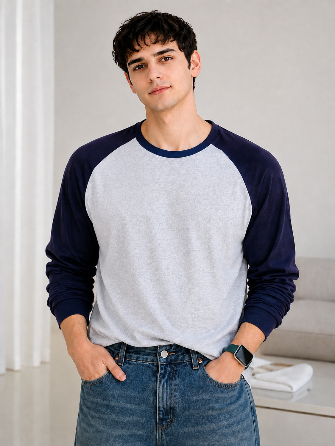 Image of MK Digital Pack of 2 Men Colorblock Round Neck Cotton Blend Multicolor T-Shirt