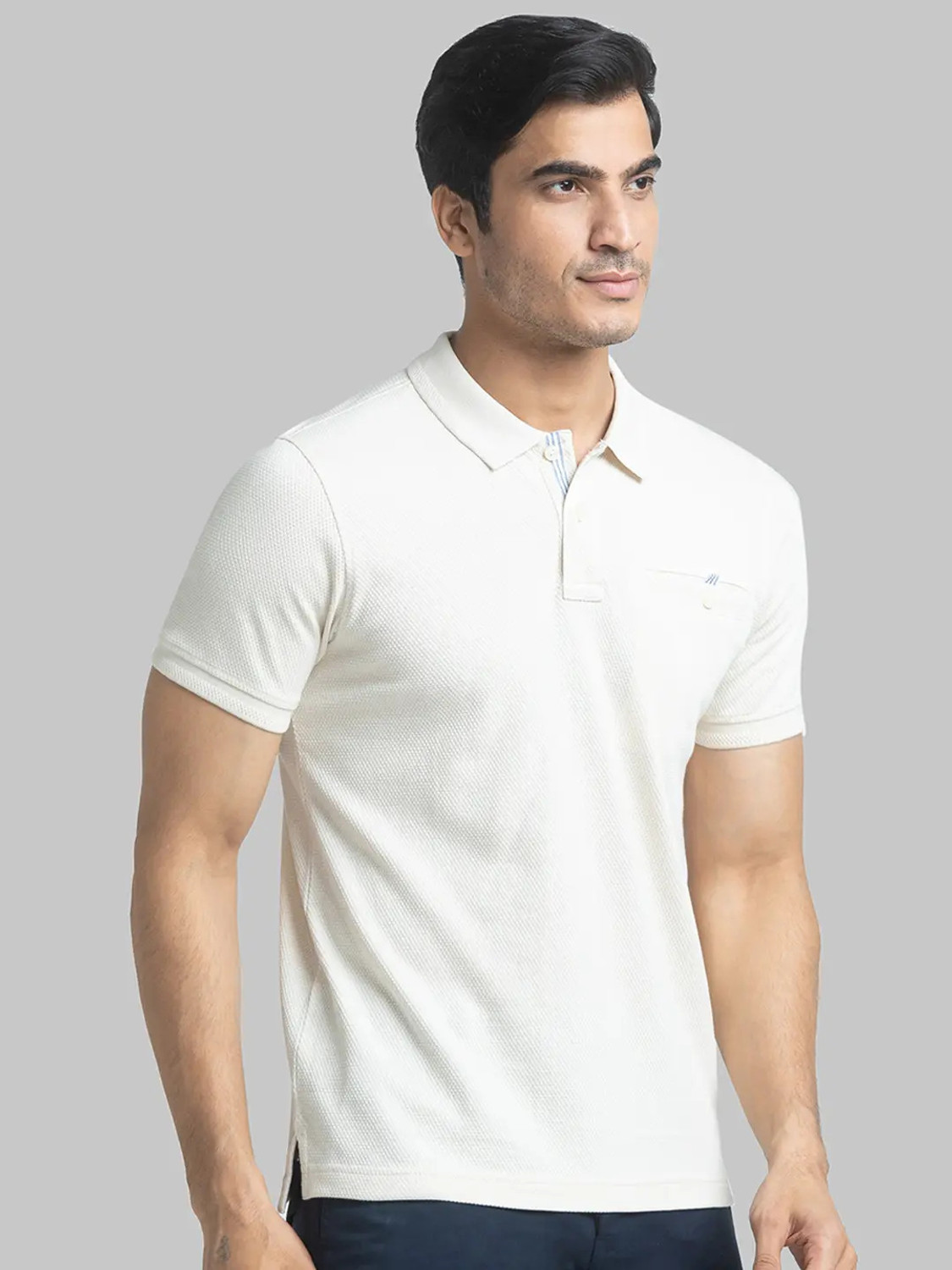 Image of PARX Men Solid Polo Neck Cotton Blend White T-Shirt