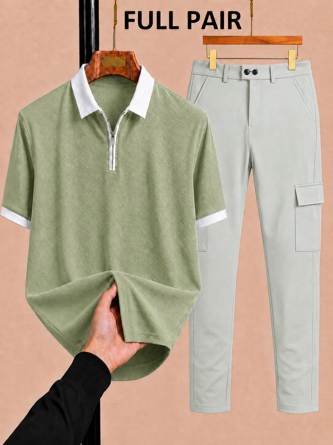 mozero Men Polo Neck Light Green T-Shirt Pack of 2 - Image 6